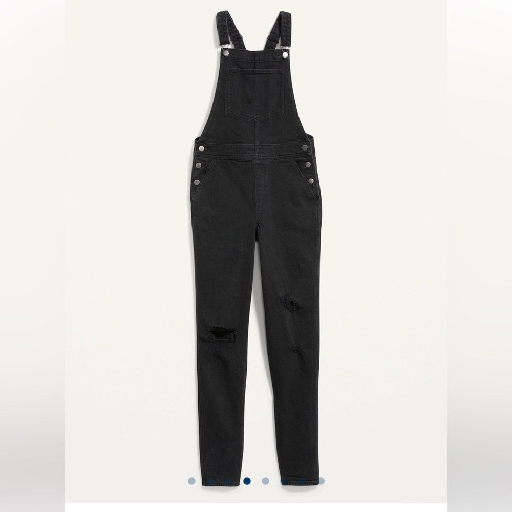 NWOT BLACK DENIM DISTRESSED OVERALLS - Picture 2 of 7